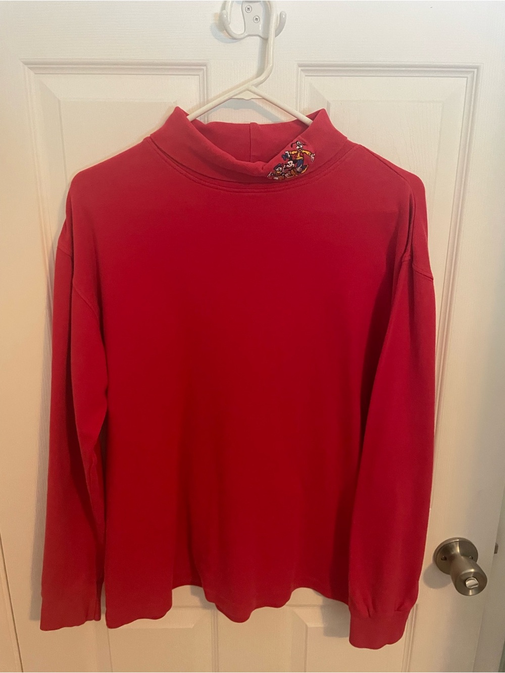 Disney Red Mock Neck Long-Sleeve Top with Embroidered Accent